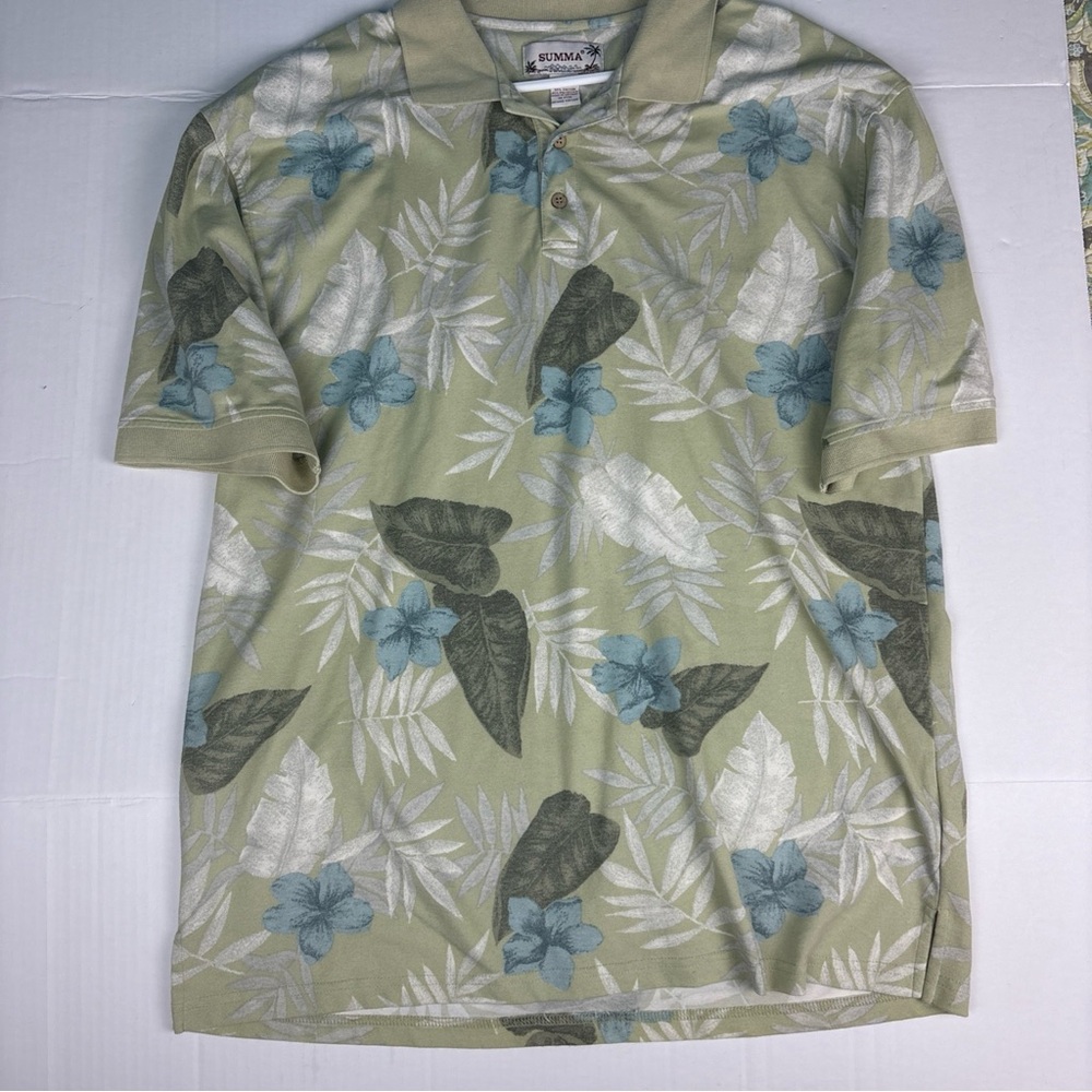Summa Men's Size 3X Polo Shirt Tropical Palm Leaves Green Floral Short Sleeve